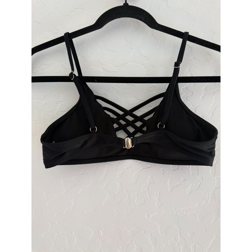 Black front crisscross lace-up bikini top